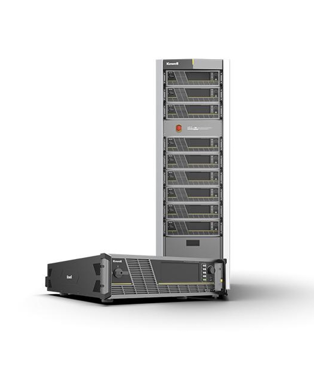 Kewell G6000, 18 kVA/3U 4-quadrant çift yönlü AC kaynak-yük sistemidir. AC/DC/AC+DC, rejeneratif yük, harmonik, HVRT/LVRT ve 1 ms şebeke kesintisi simülasyonu.